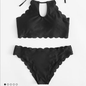 Black scalloped edge  bikini.